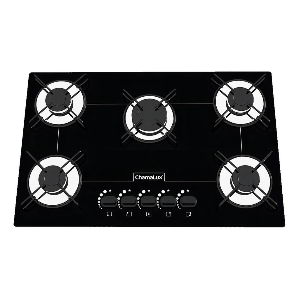 COOKTOP 5 BOCAS CHAMALUX BIVOLT ULTRA CHAMA TREMPE ARAMADA PRETO