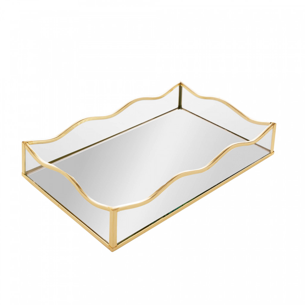 Bandeja com Espelho de Metal Dourada Ocean Lyor 30cm