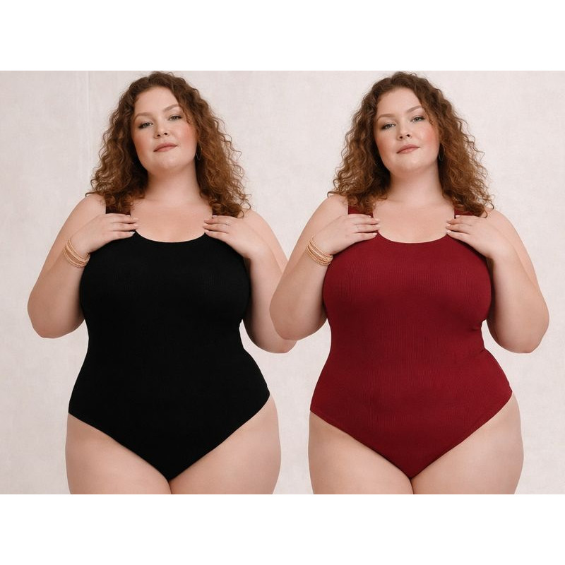 Body Collant Feminino Regata Blusa Decote Quadrado Com Forro Estilo Blogueira Plus Size