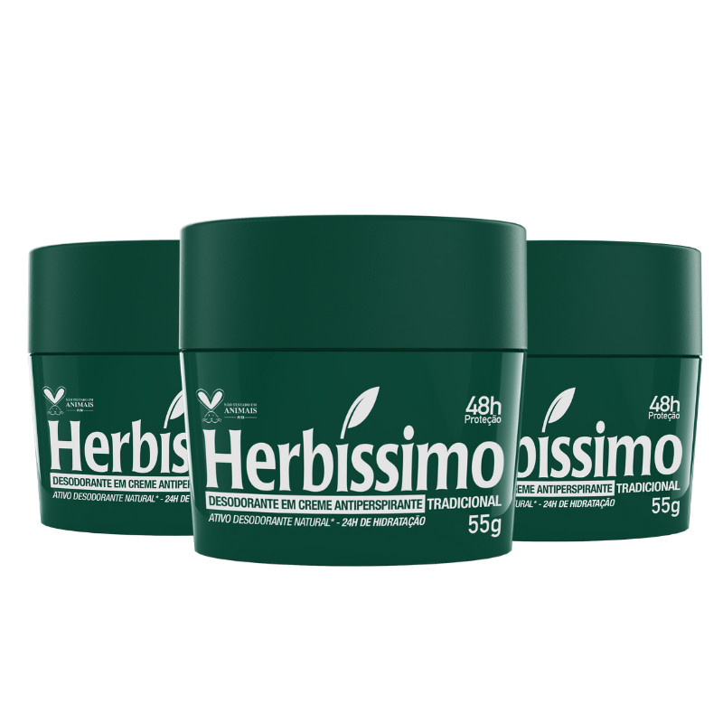 Kit 3 unid - Desodorante Creme Antitranspirante Herbíssimo Tradicional em Oferta na Shopee