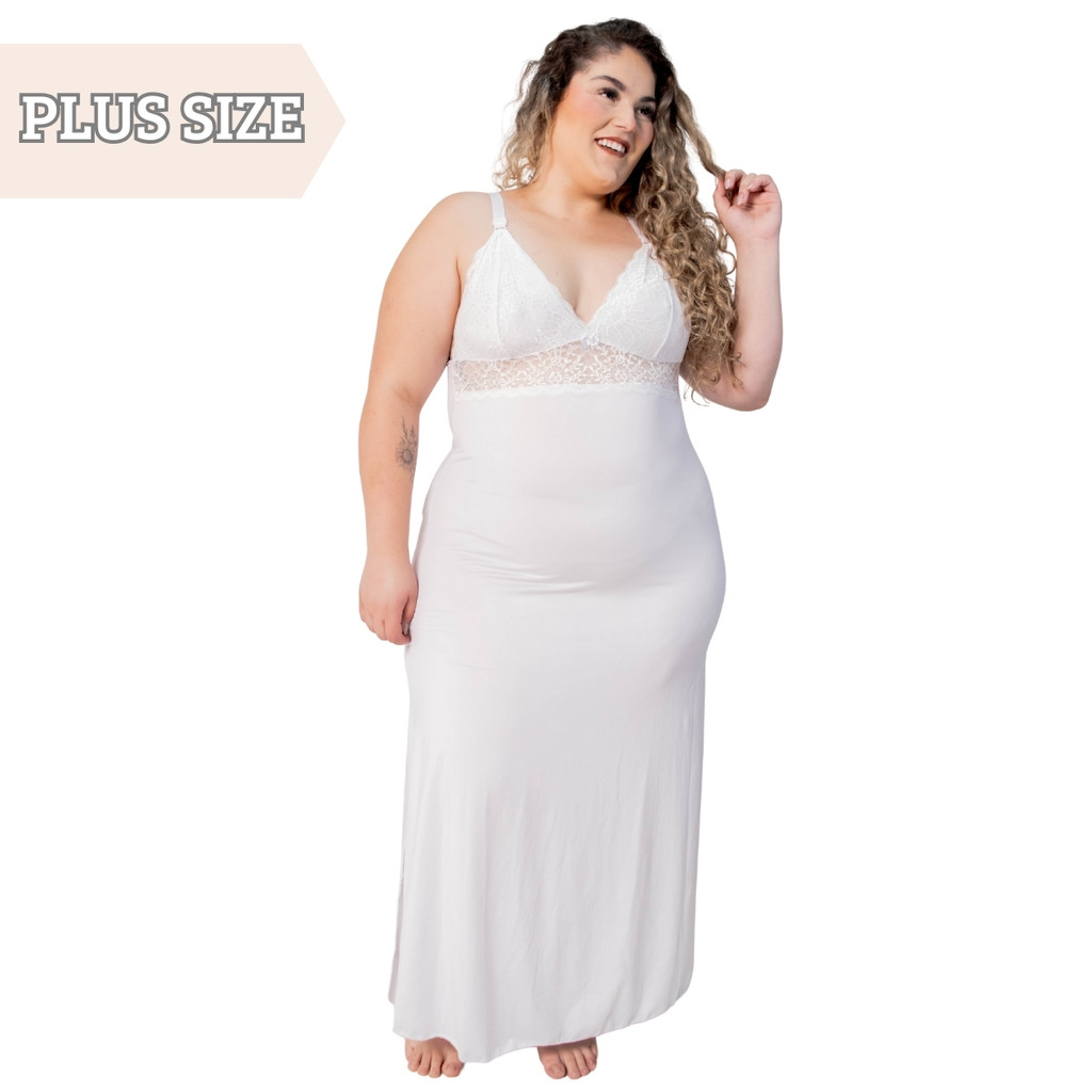 Camisola Longa Plus Size Sexy Confortável Elegante Renda
