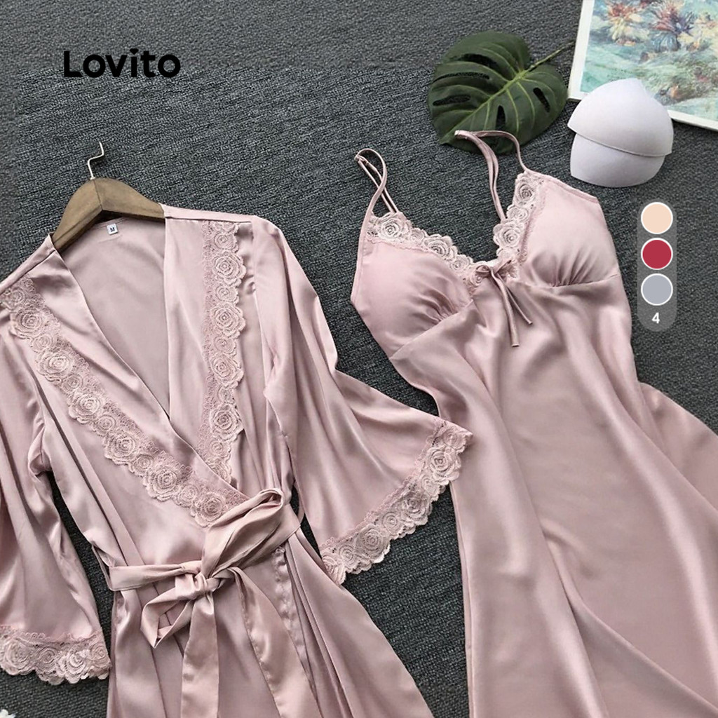 Lovito Conjunto Lingerie 2 Peças Suspensório Bojo Renda Primavera/Verão Mulheres LNE130260