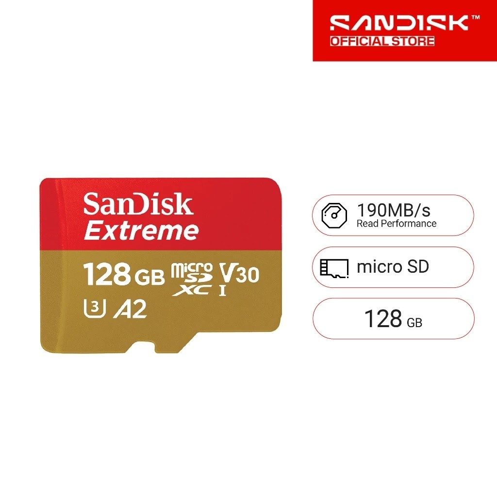 SanDisk EXTREME micro SDXC UHS-I A2 128 Gb (SDSQXAA-128G-GN6MN) Leia 190 Mb/s Escrevendo 90