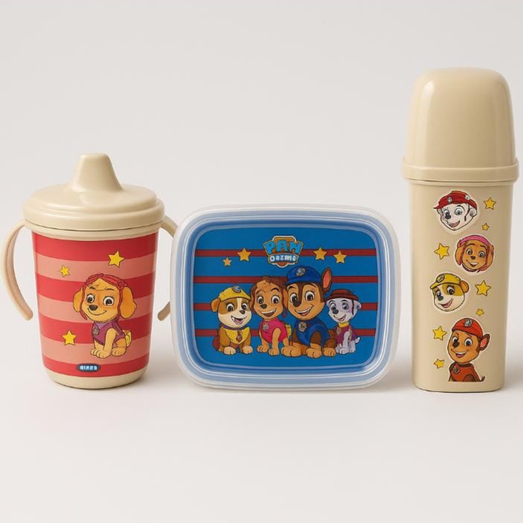 Kit Infantil Pote Patrulha Canina Estojo + Marmita + Copo Água Lancheira Escolar Creche
