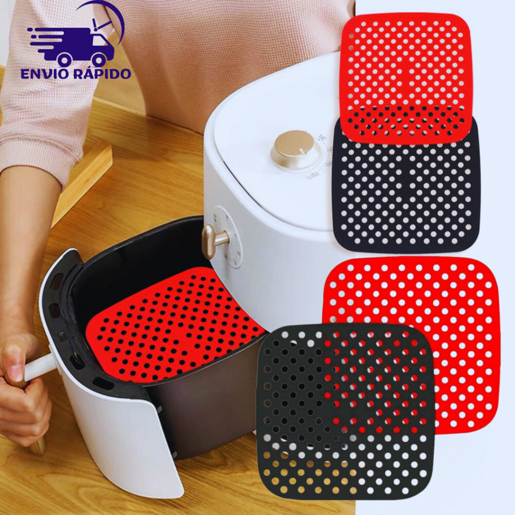 02 Tapetes de Silicone Para Air Fryer Proteção foro Para Fritadeira Eletrica Quadrado Tapete de Cozimento 19cm