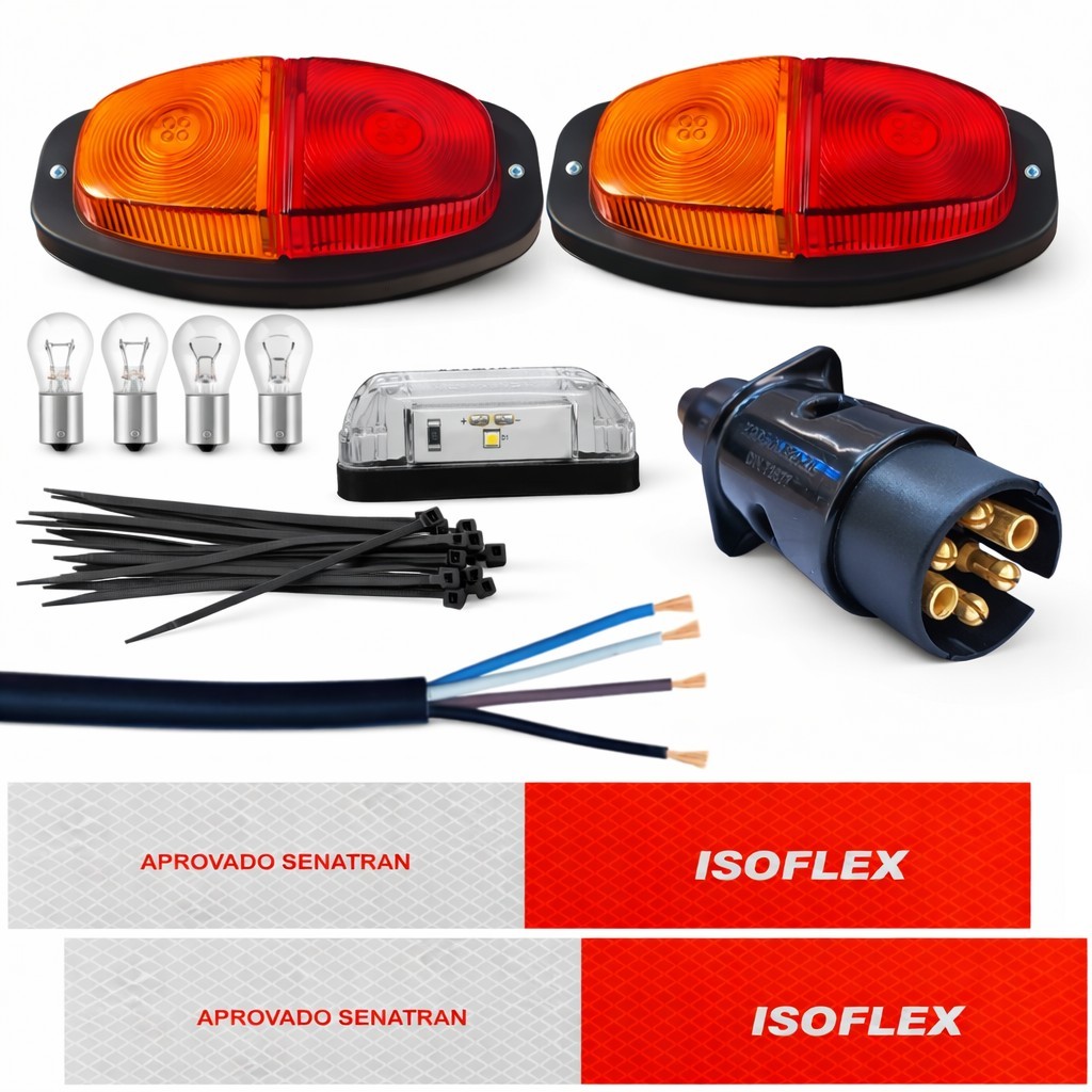 Kit Eletrico Instalação Lanterna Carretinha Reboque Engate Com Lanterna De Placa Led