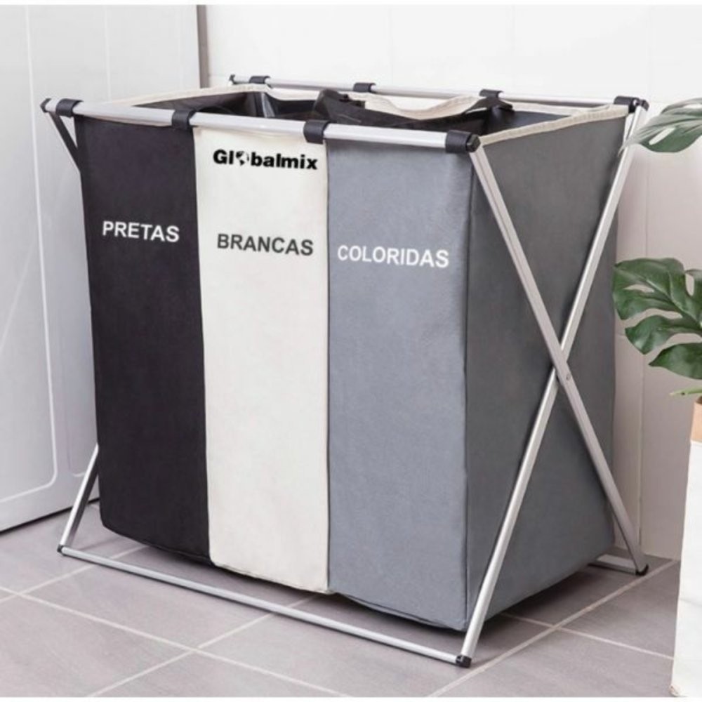 Cesto de Roupas Multiuso com 3 Compartimentos Dobrável