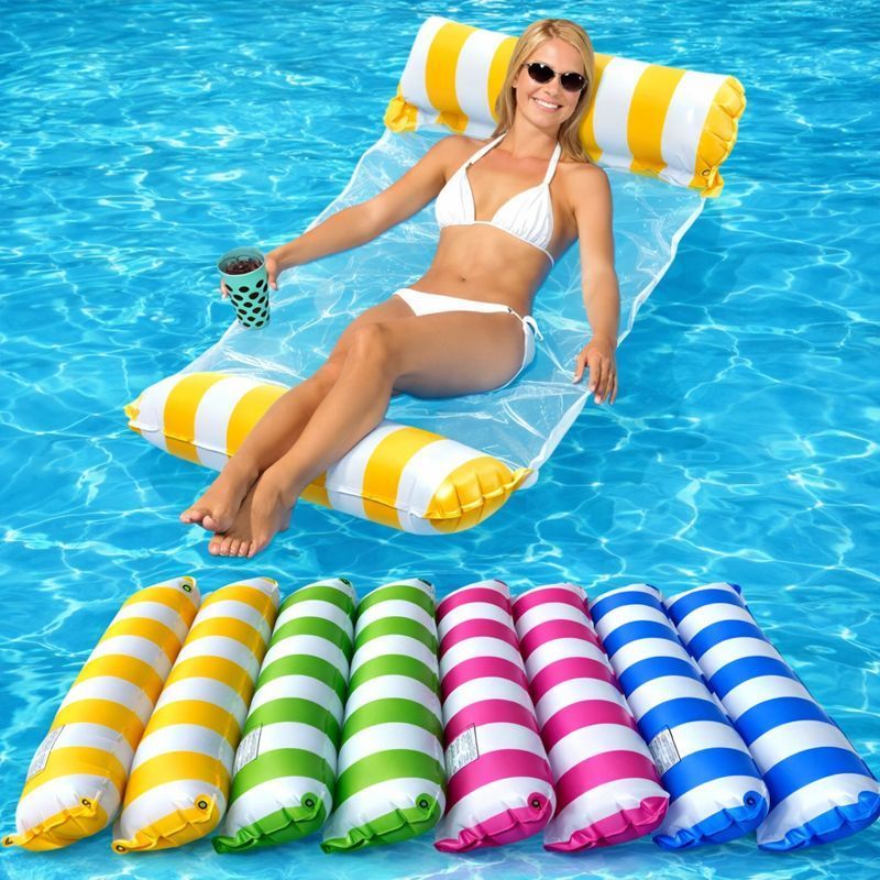 Bóia de Piscina Inflável com Rede Flutuante 120×80cm – Colchão de Água Reclinável e Confortável para Lazer