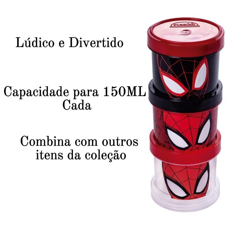 Kit Potes Infantil Conect Decorado Homem Aranha - 3 Peças