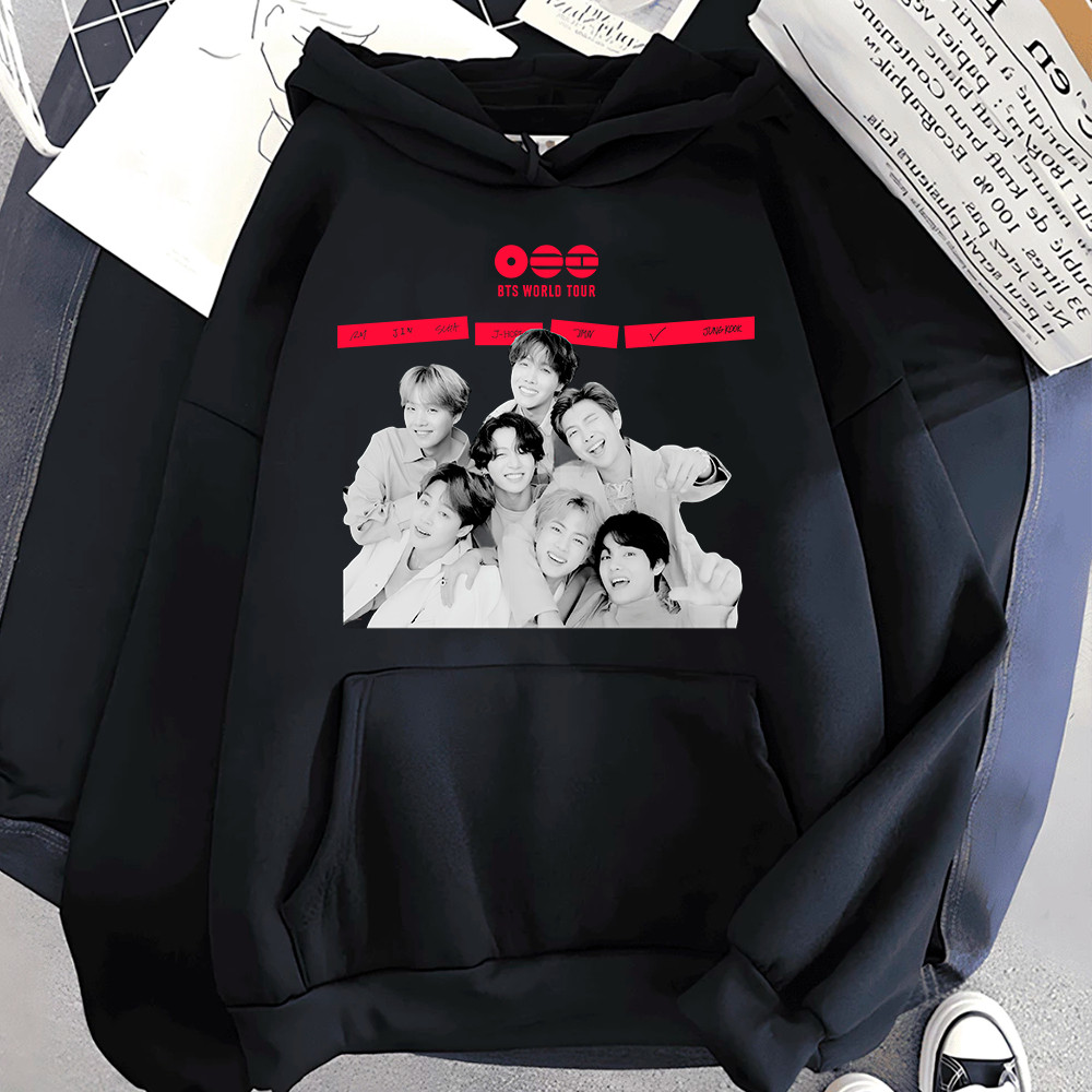 Blusa Moletom Canguru Bts World tour kpop cantor coreano army Feminino Masculino Flanelado Inverno Algodao Unissex