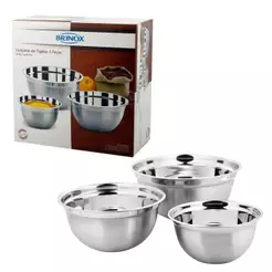 Conjunto de Tigelas 3 Peças Suprema em Aço Inox Durável Brinox - 2107/100