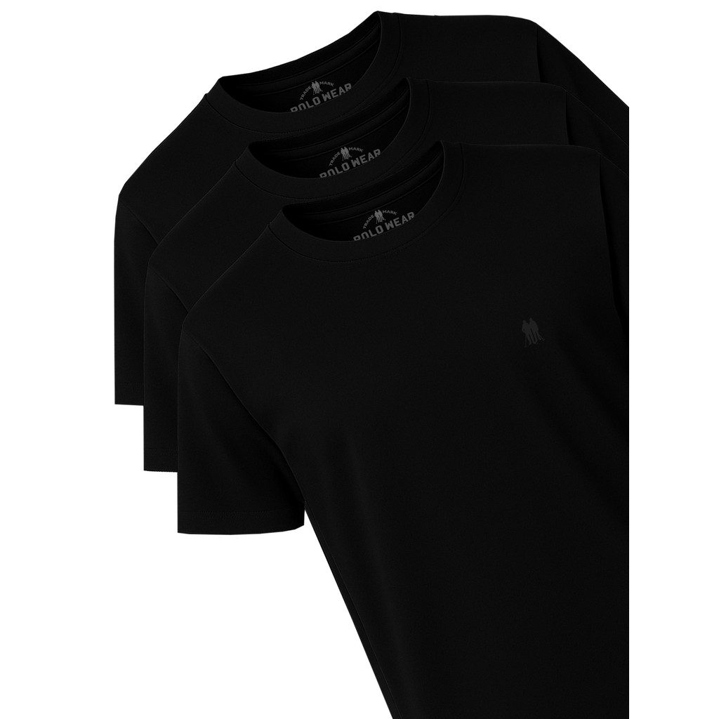 Kit 3 Camisetas Gola Careca Básicas Polo Wear Preto