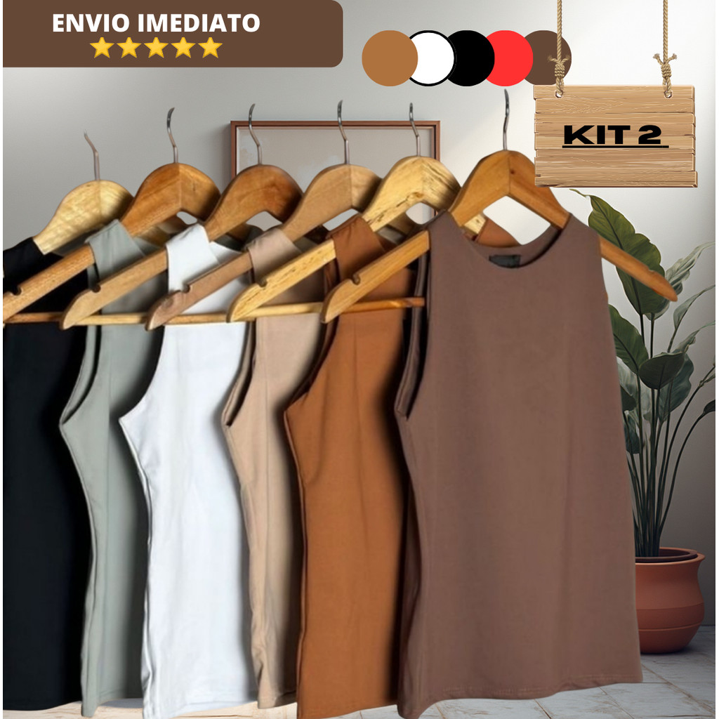 Kit 2 Blusinhas Regatas Suplex Duplo Básica Elegante Moda Blogueira Forro Feminina