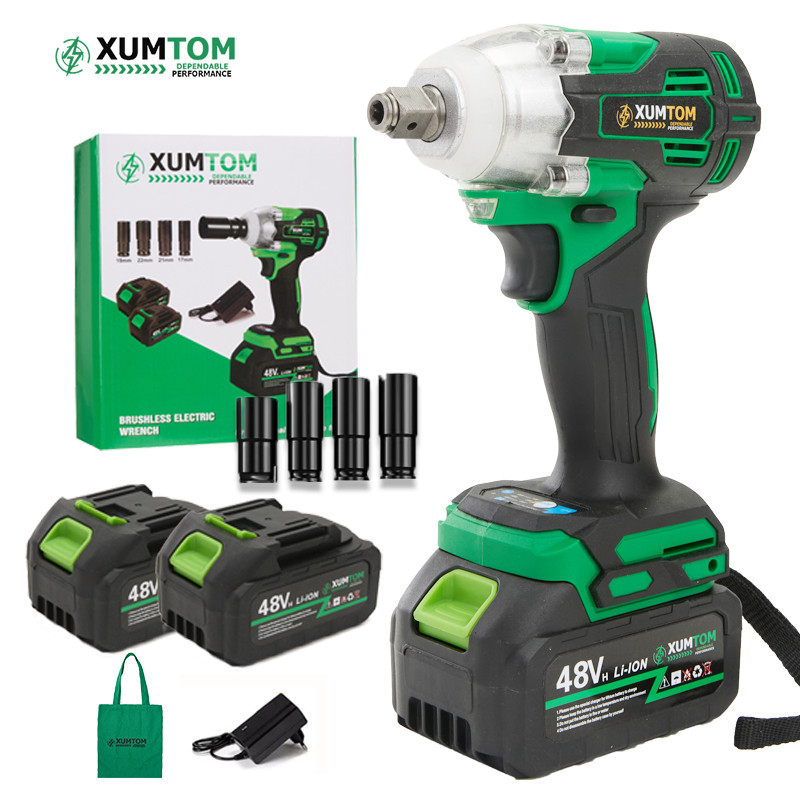 Chave De Impacto 450NM Sem Fio Brushless 48V Parafusadeira Portátil Profissional Com 2 Baterias +4 Soquetes