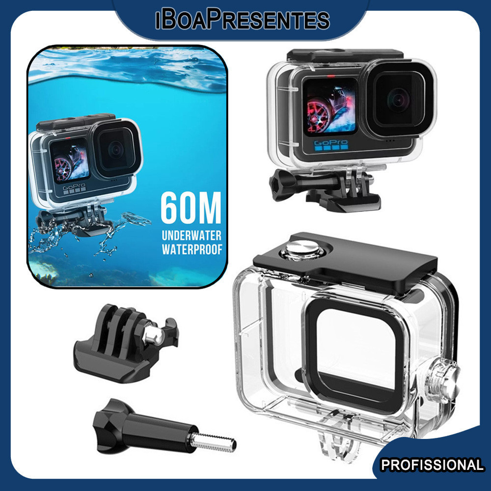 Caixa Estanque Protetora Capa P/ Gopro Hero 9 10 11 12 13 60m iBoa Presentes em Oferta na Shopee