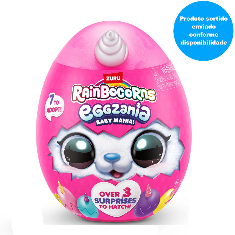 Ovo com Pelúcia Surpresa - Baby Mania - Eggzania - Rainbocorns - Sortido - Fun