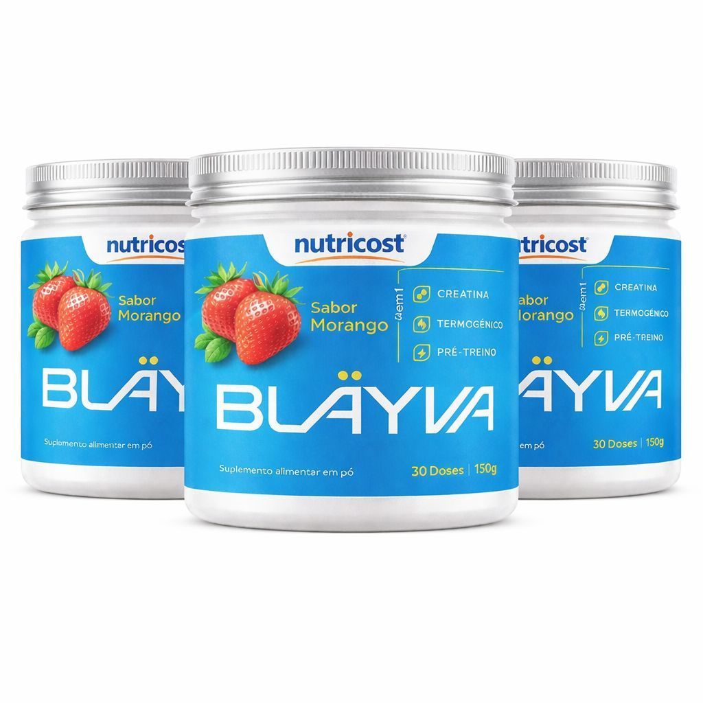 3x Blayva 3 em 1 Morango Creatina + Pré treino + Colágeno 150g  Suplemento Uso Diário