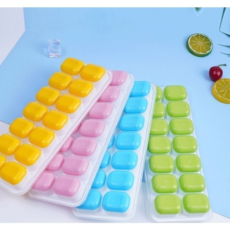 DAGUAN Formas de Gelo Silicone com Tampa Rígida Flexível Fundo 14 Cubos Retangular Multiuso Lavável