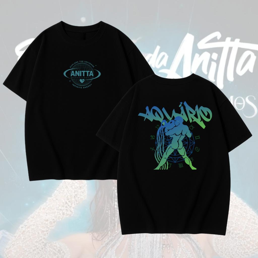 Tshirt Camiseta Signo de Aquário - Ensaios da Anitta Cosmos Universo Temaa Horóscopo - 100% Algodão Unissex