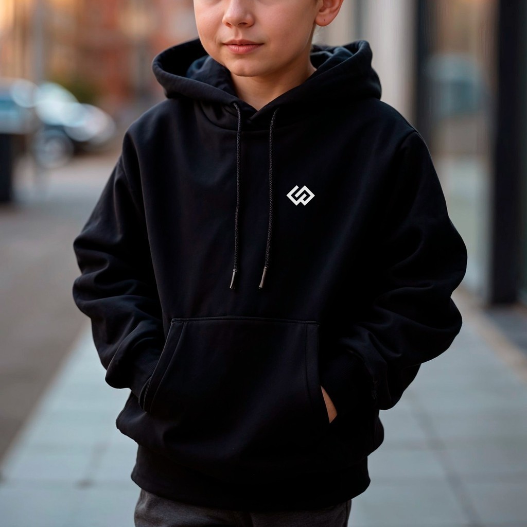 Moletom Infantil Blusa de Frio Moletom Flanelado Com Capuz Menino Logo Minimalista Casaco