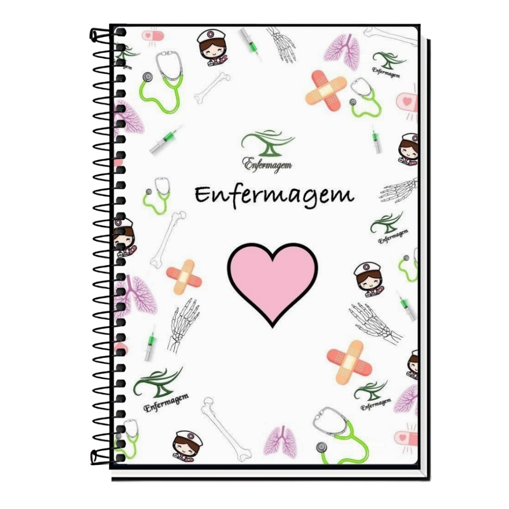 Caderno Capa Adesiva Enfermagem Medicina Personalizado Com Nome Capa Dura Espiral Estudante Faculdade