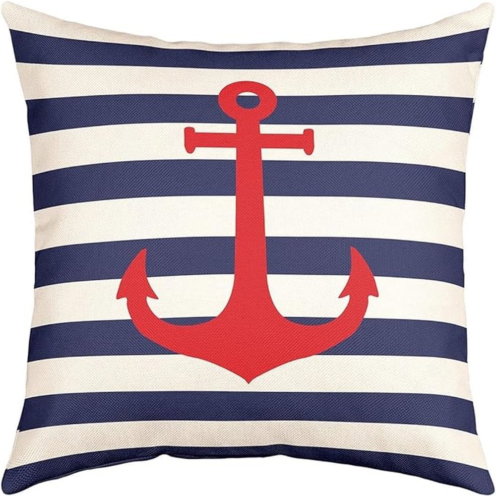 Capa Almofada Vermelha Âncora Navegação Marítima 50X50cm