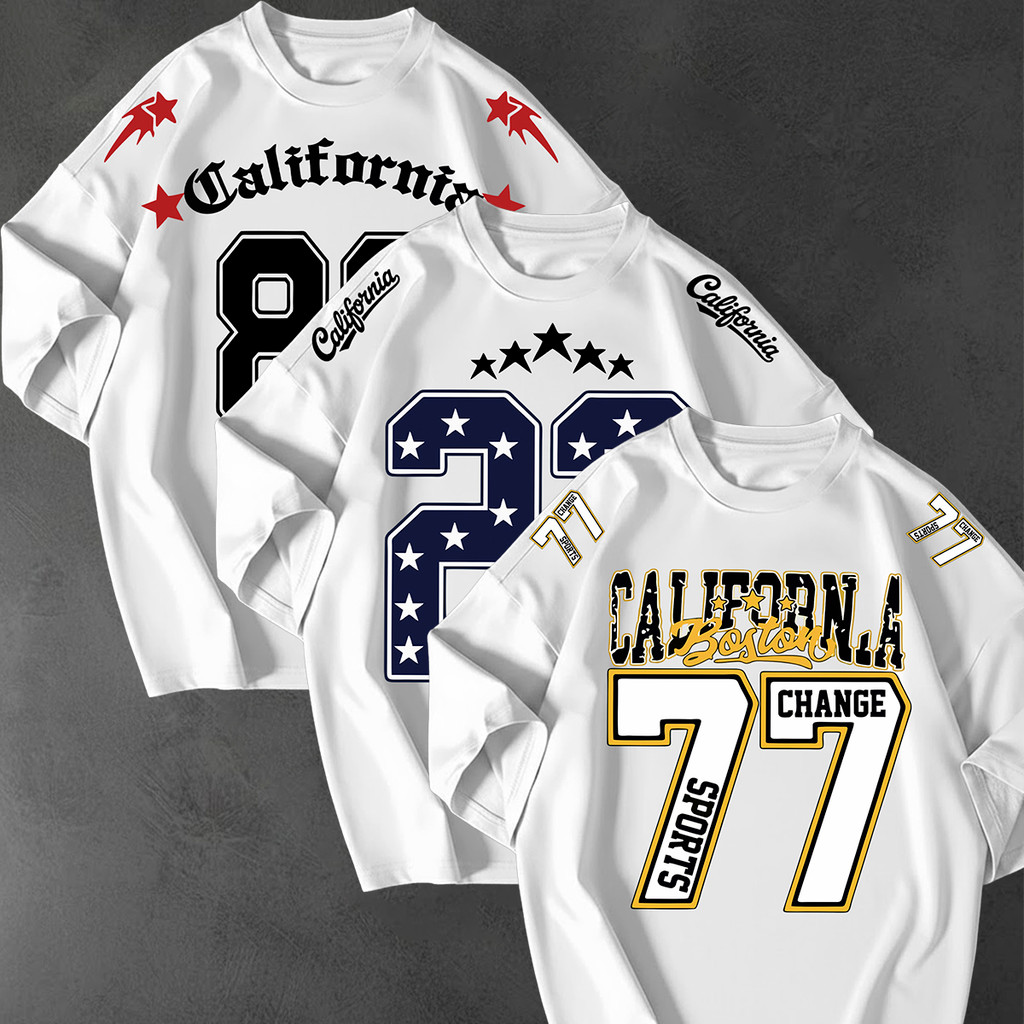 Kit 3 Camisetao Oversized Streetwear Estampa California Boston 77 23 86 Casual Moda Urbana Unissex