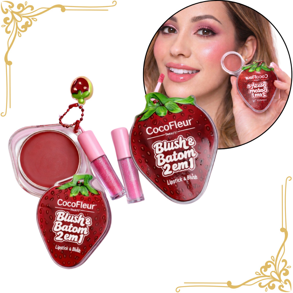 Blush e Batom 2 em 1 CocoFleur Morango | Blush Cremoso + Batom | 3g + 3g em Oferta na Shopee