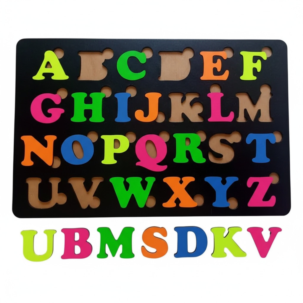 Tabuleiro Alfabeto Educativo Brinquedo Pedagógico MDF Letra Neon Preto Escolar Aprendizado Infantil