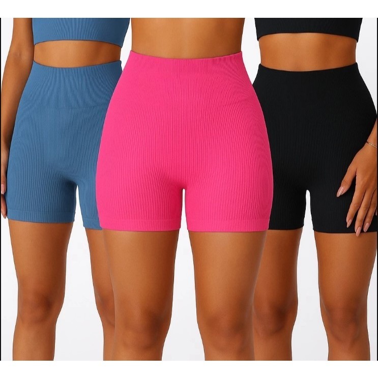 Short Feminino Legging Canelado Alta Modeladora Fitness Academia