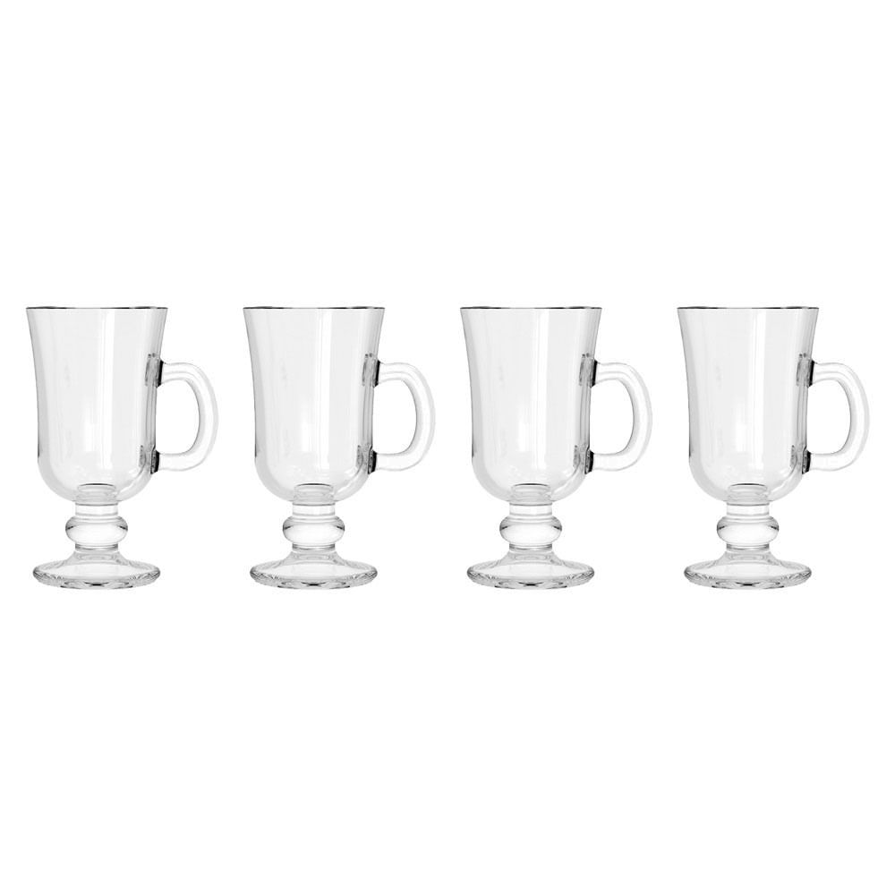 Conjunto de Canecas com 4 Peças em Vidro Cappuccino Creme CV244727 Cazza