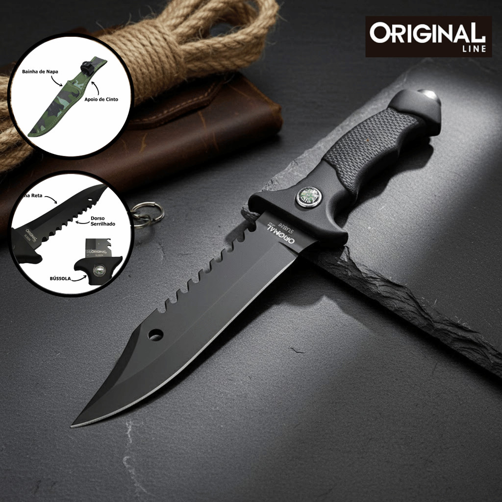 Faca Esportiva 7 Polegadas 30cm com Bússola - ORIGINAL Line / Camping Aventura Sobrevivência