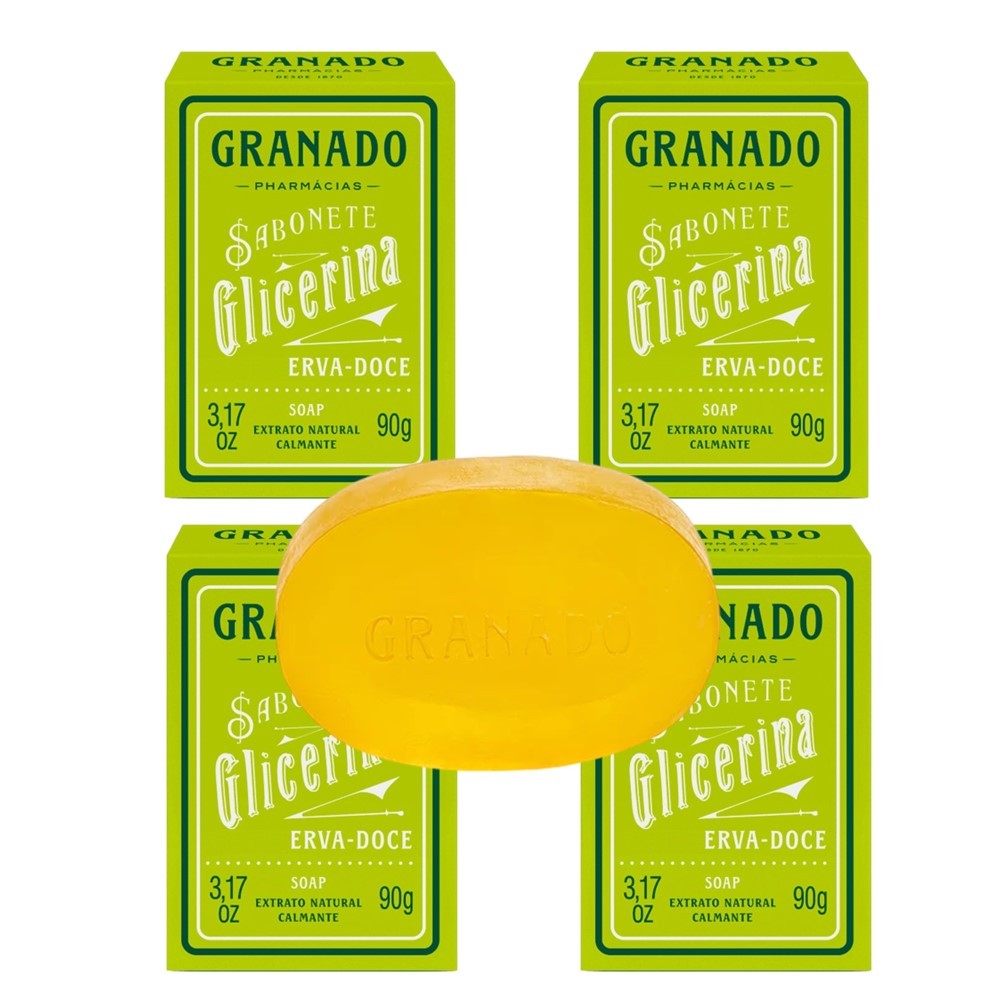 Kit 4 Sabonete Granado Erva Doce Extrato Calmante Glicerina Vegetal Natural em Barra 90g