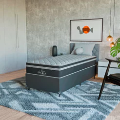 Cama Box Solteiro Couro Preto + Colchão Paris Molas Cores
