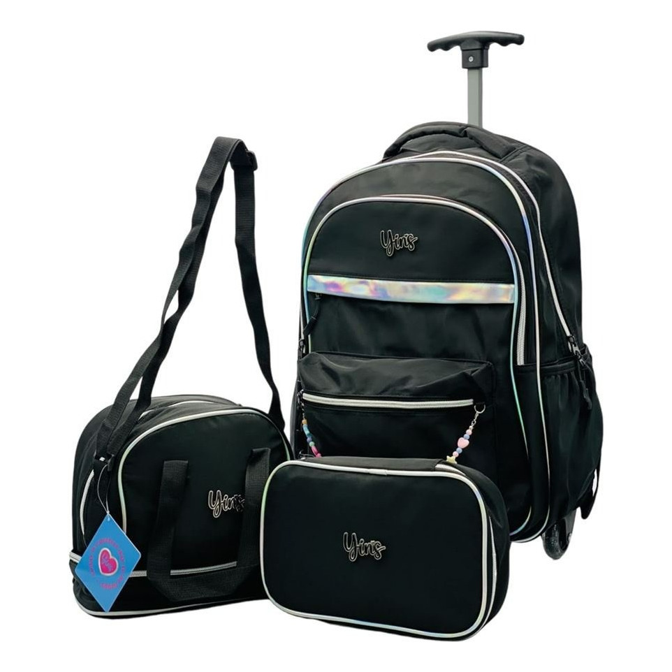 Kit Escolar Mochila De Rodinha Lancheira Estojo Juvenil Yins