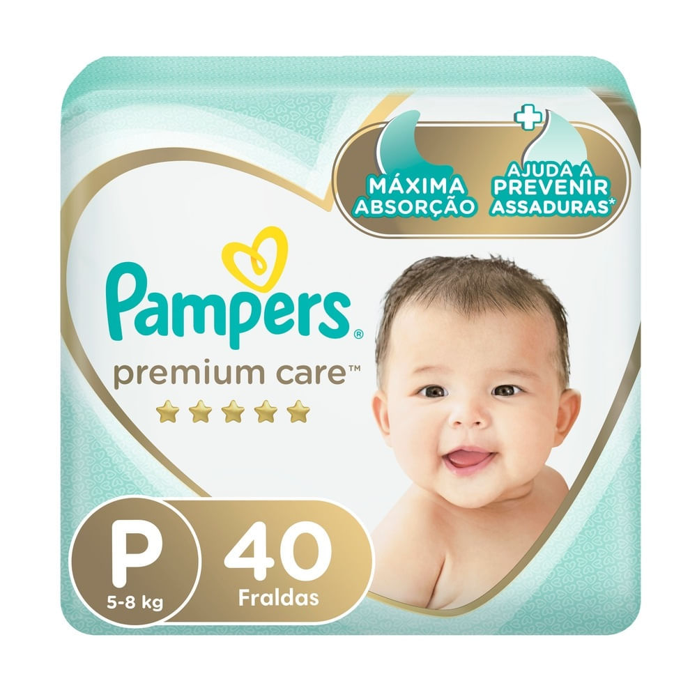 Fralda Pampers Premium Care Pacote Mega Tamanho P 40 Unidades Descartáveis