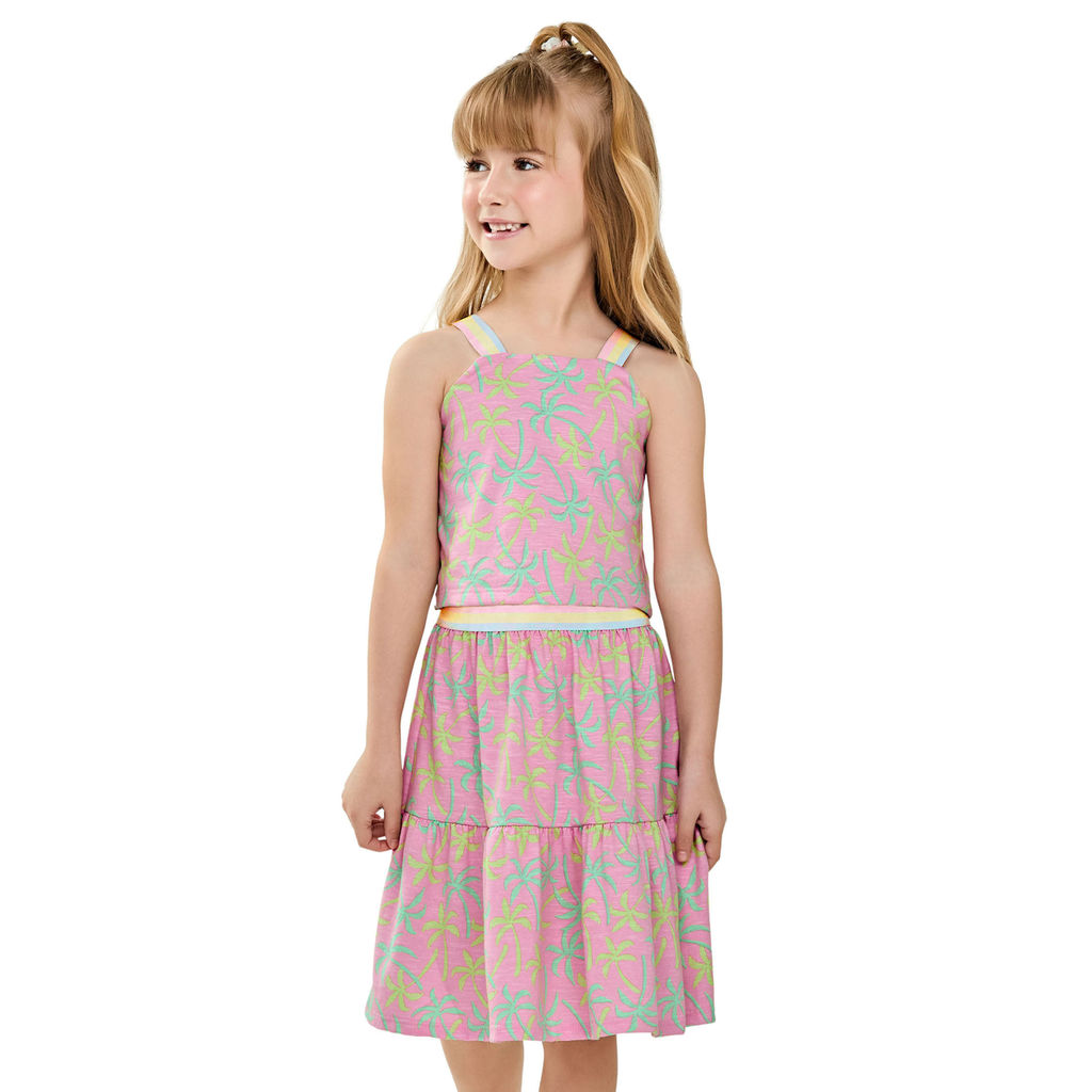 Conjunto Curto Infantil Menina Tropical Elian Rosa