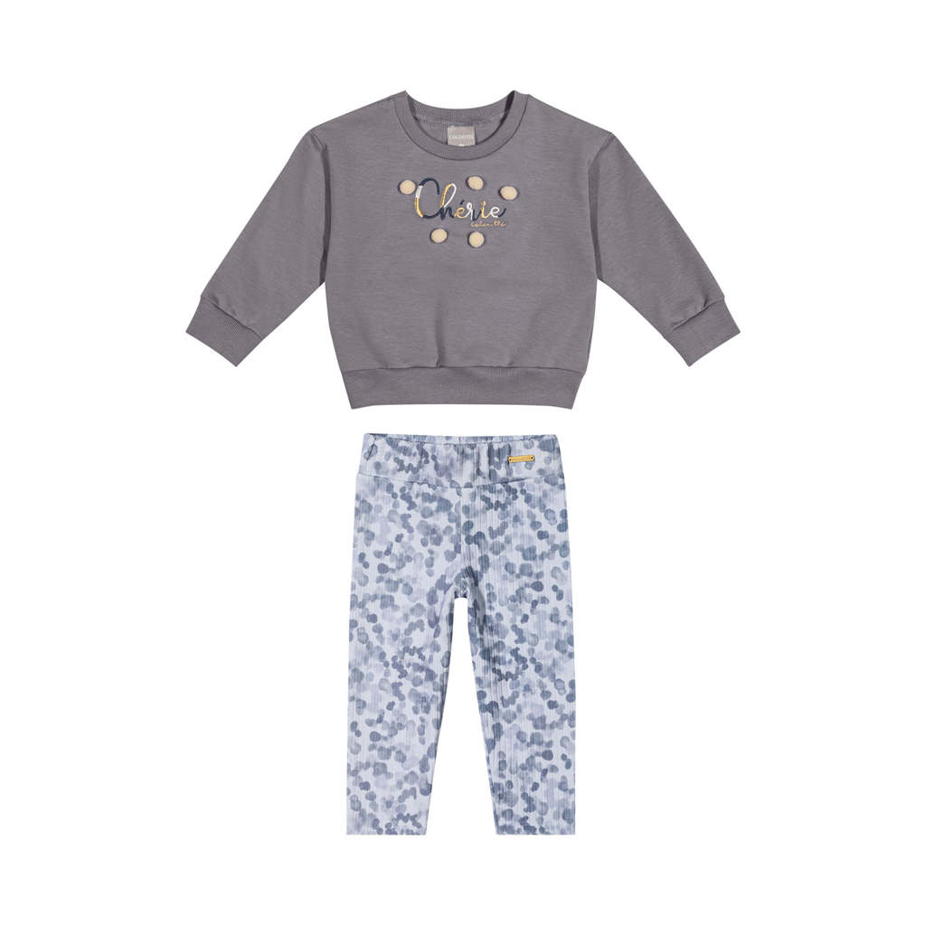 Conjunto Bebê Menina Blusão Pompom Colorittá Cinza