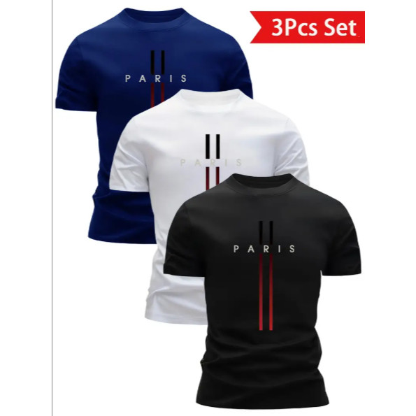Kit De Camiseta Masculina Paris Camisa T-shirt Leve E Macia 100% Algodão Combo 3 Camisas