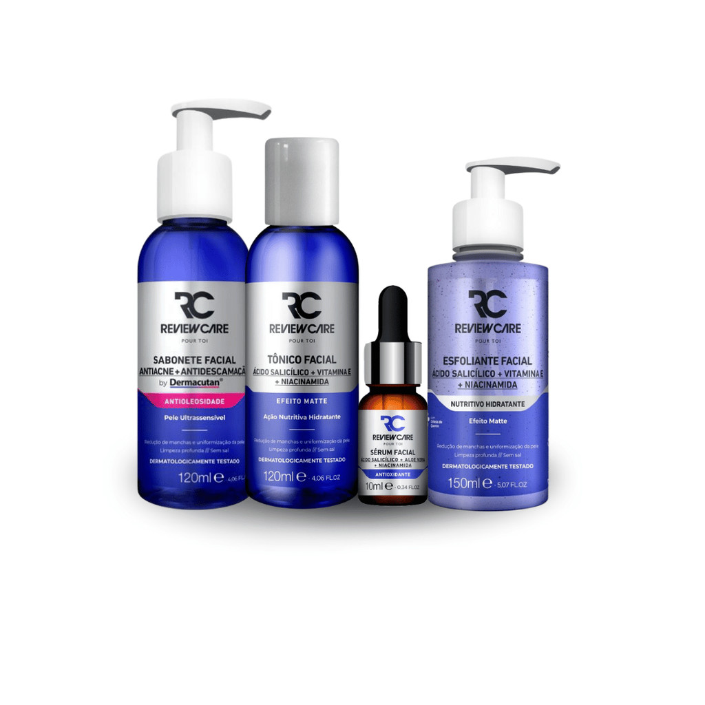 Kit Skincare Antiacne Antioleosidade  Sabonete + Esfoliante + Tônico + Sérum Review Care