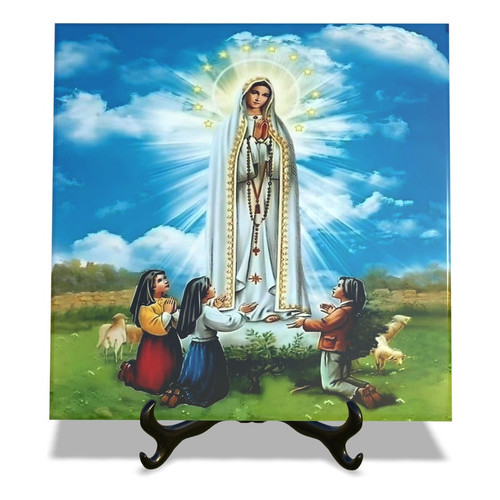 Quadro Azulejo Nossa Senhora De Fátima 15x15cm Modelo B Branco Nc