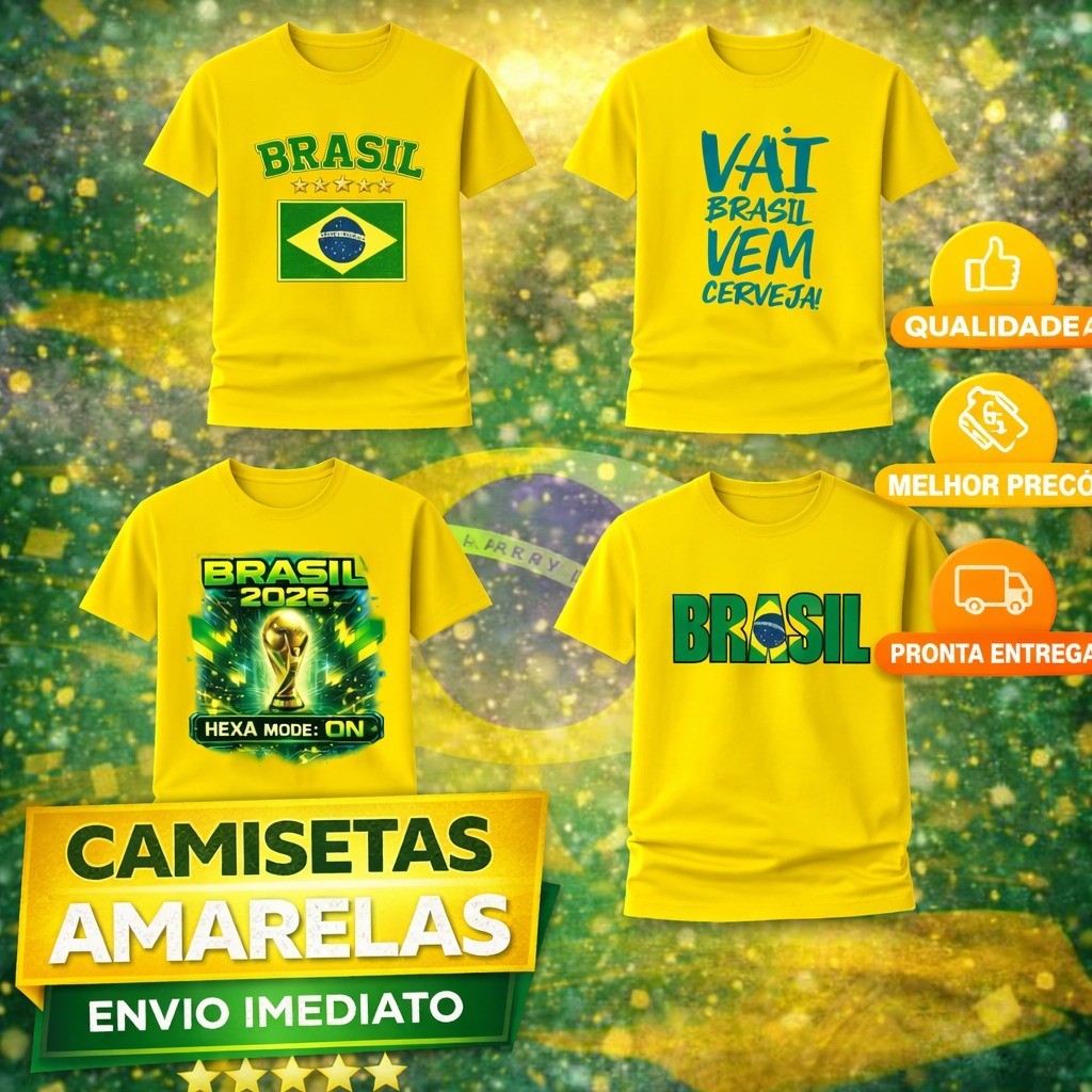 Camiseta Brasil Copa do Mundo 2026 Masculina e Feminina Seleção Brasileira Unissex  Time Torcedor 100% Algodão Premium