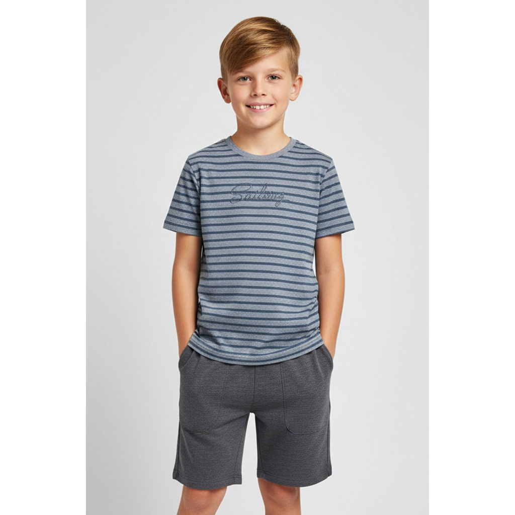 Conjunto Infantil Menino Bordado Sailing Elian Azul