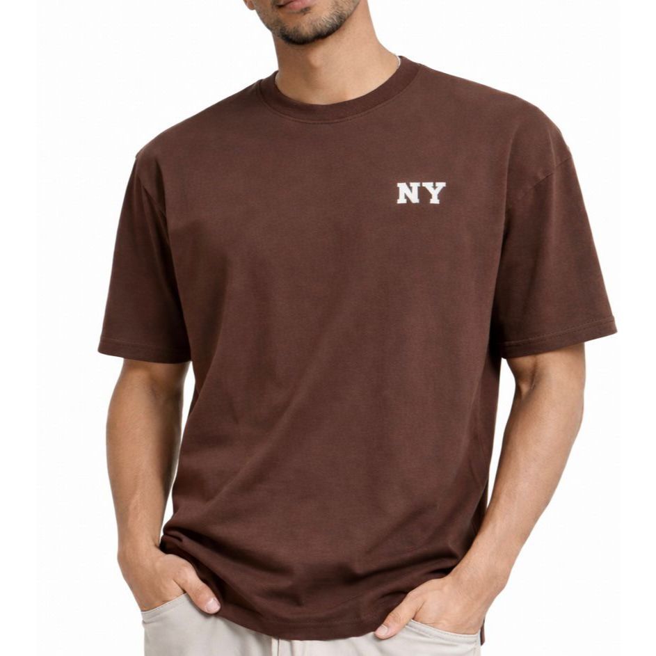 Camiseta  Oversized confortavel Camiseta Tradicional Cores Terra Estampada NY  Marrom Bege Branco  100% Algodão Conforto