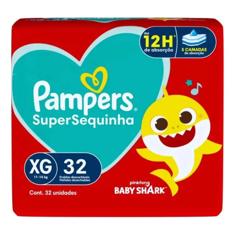 Fralda Descartável Pampers Supersequinha Tamanho Xg 32 Unidades Extra Grande Bebê 11 à 15kg