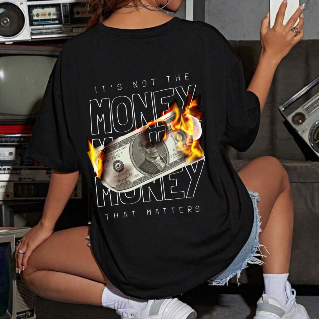 Camiseta Feminina Streetwear Oversized Money 100% Algodão Moda Gringa Verão Confortável e Estilosa