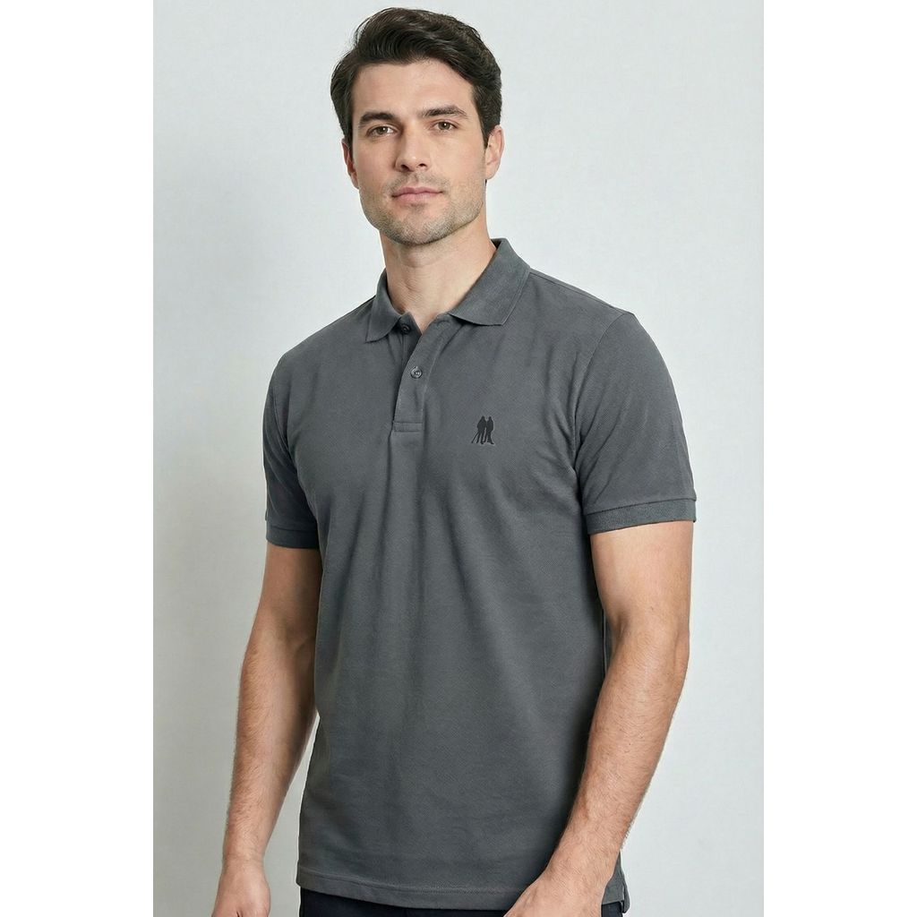 Polo Piquet Lisa Com Botão Polo Wear Cinza Escuro