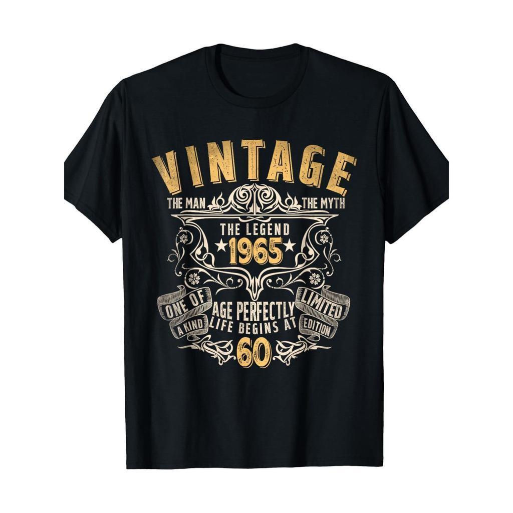 T-shirt Vintage 1965 60 Anos de Complei??o - Edi??o Limitada Retro Dourado Geométrico Impresso, Mistura Macia Ajuste Rel