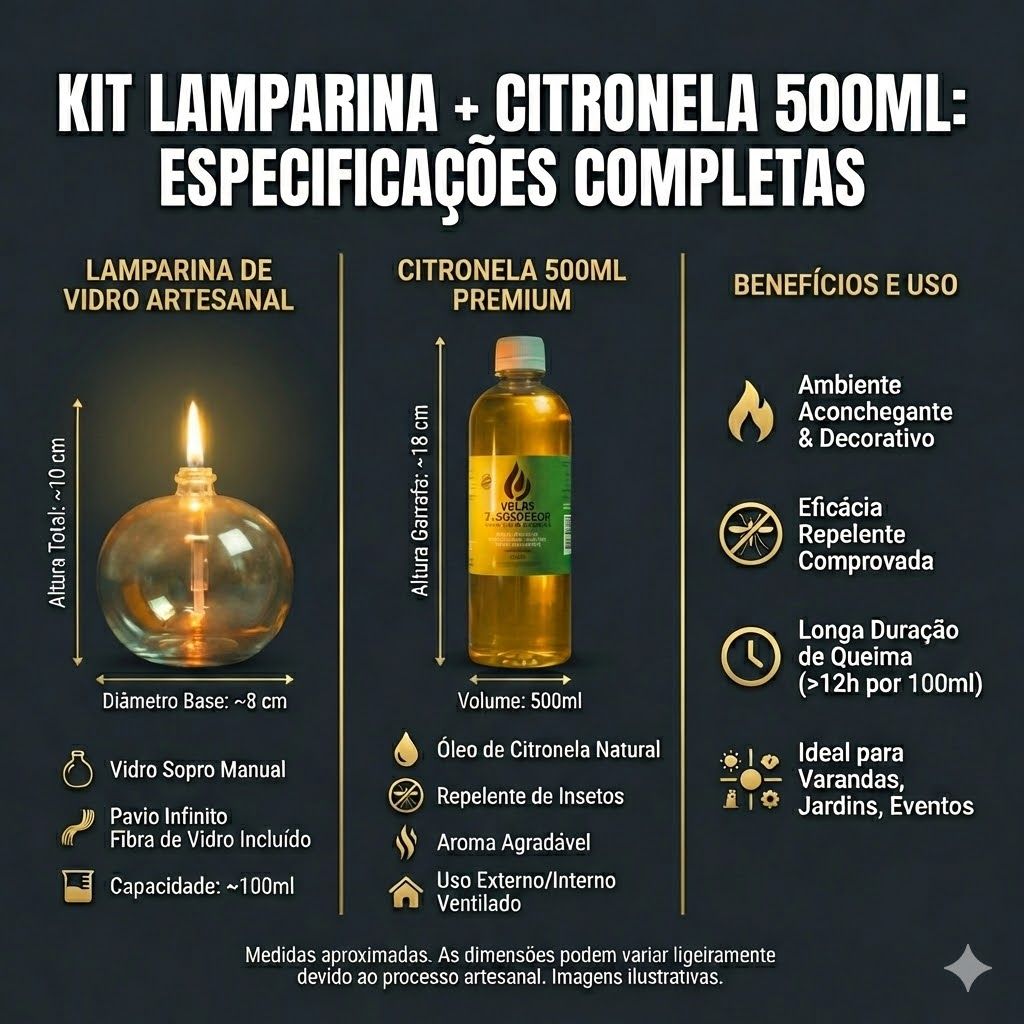 Fluído 500ml Espanta Mosquito Vela Lamparina Vidro Resistente 100ml Dia Dos Namorados Romantica