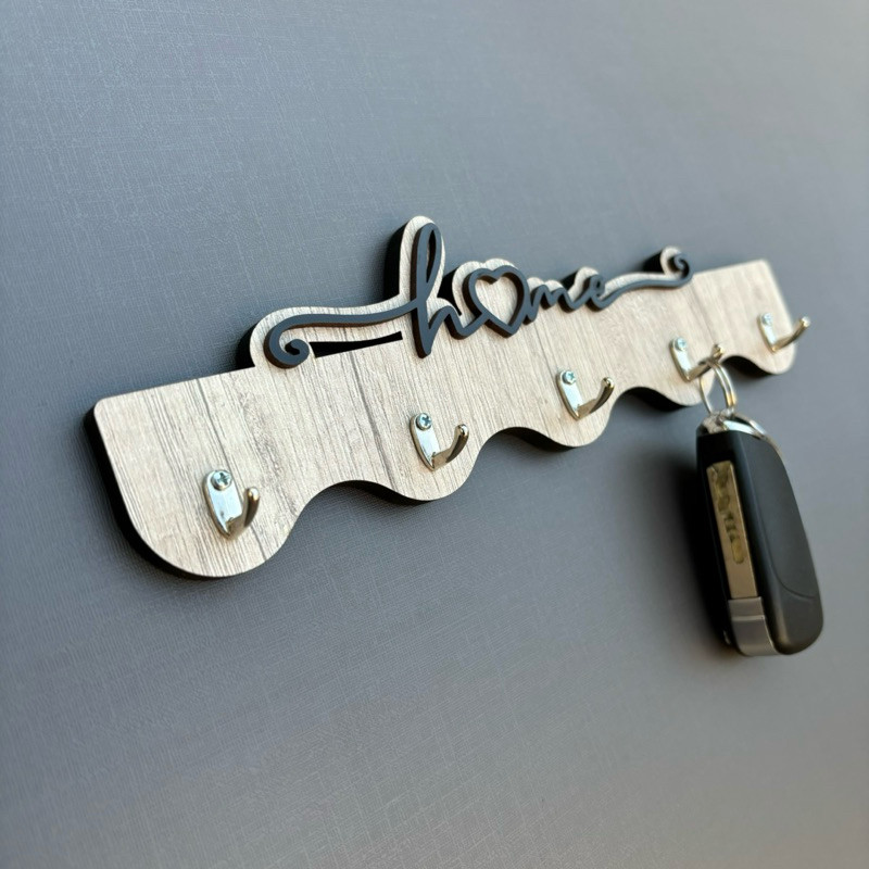 Porta Chaves Home Ondas em MDF Aspen com Ganchos de Metal - 25 x 10 em Oferta na Shopee